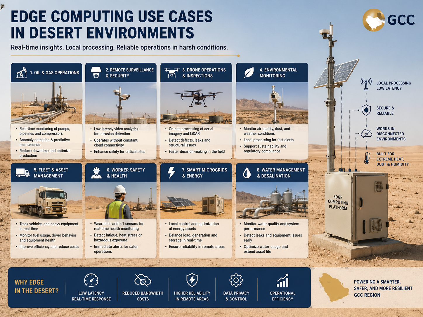 Edge computing use cases in desert environments for Saudi, UAE, and Qatar infrastructure