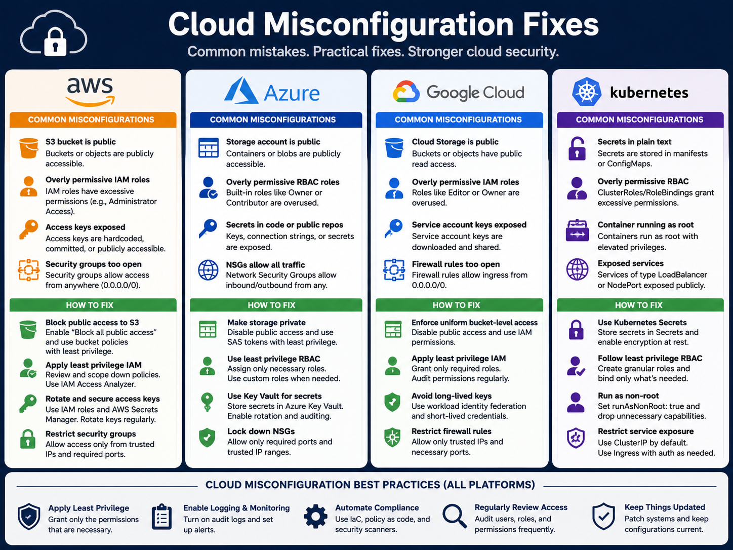 Cloud misconfiguration fixes dashboard for AWS Azure GCP and Kubernetes