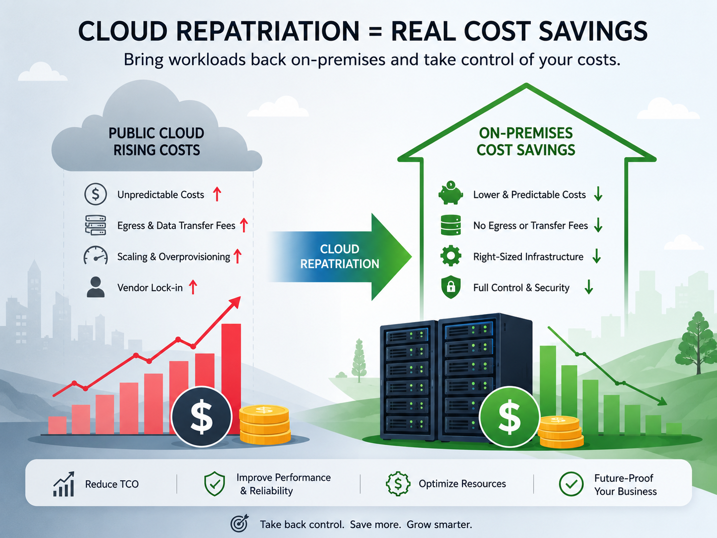 Cloud repatriation comparison showing when on-premises infrastructure saves money
