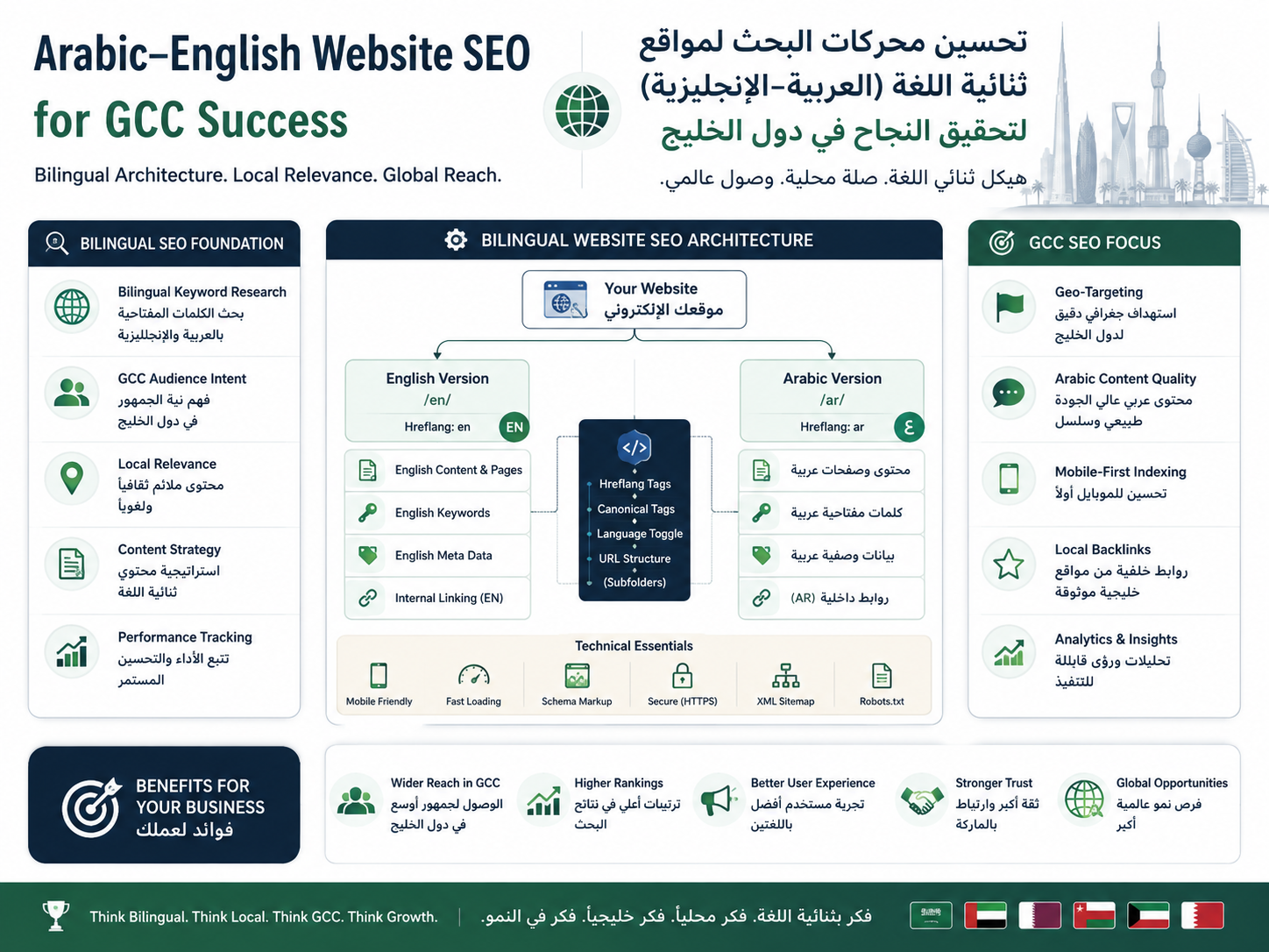 Arabic English website SEO architecture for Saudi UAE and Qatar