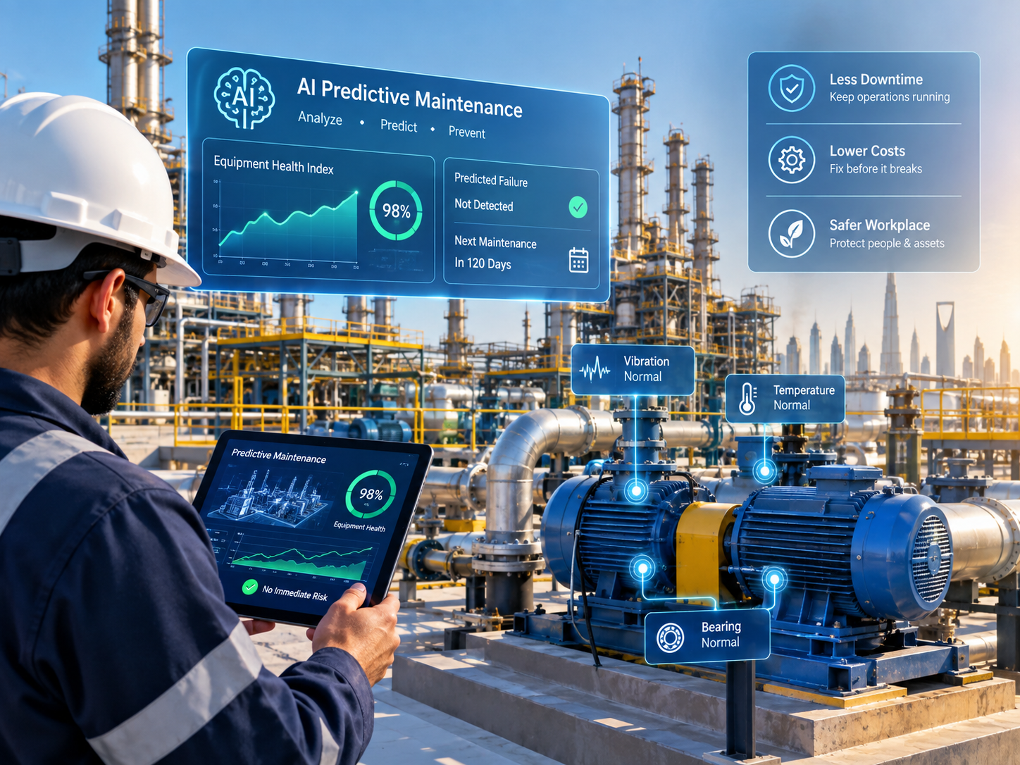 AI predictive maintenance monitoring equipment in a GCC industrial facility