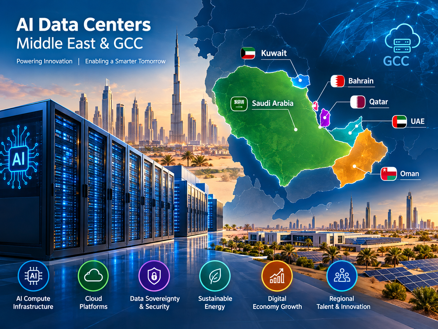 AI data centers Middle East infrastructure across Saudi Arabia, UAE and Qatar
