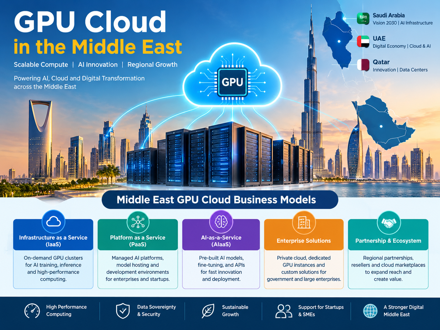 GPU cloud Middle East business models across Saudi Arabia, UAE and Qatar