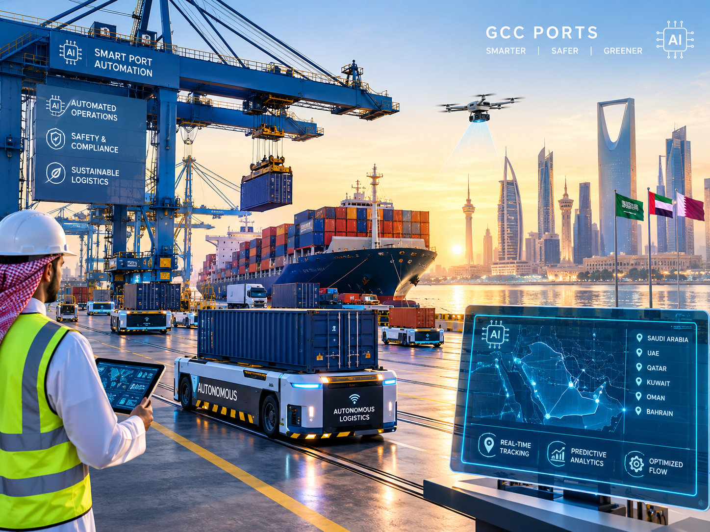 Port automation using AI and robotics across Saudi Arabia and UAE logistics hubs