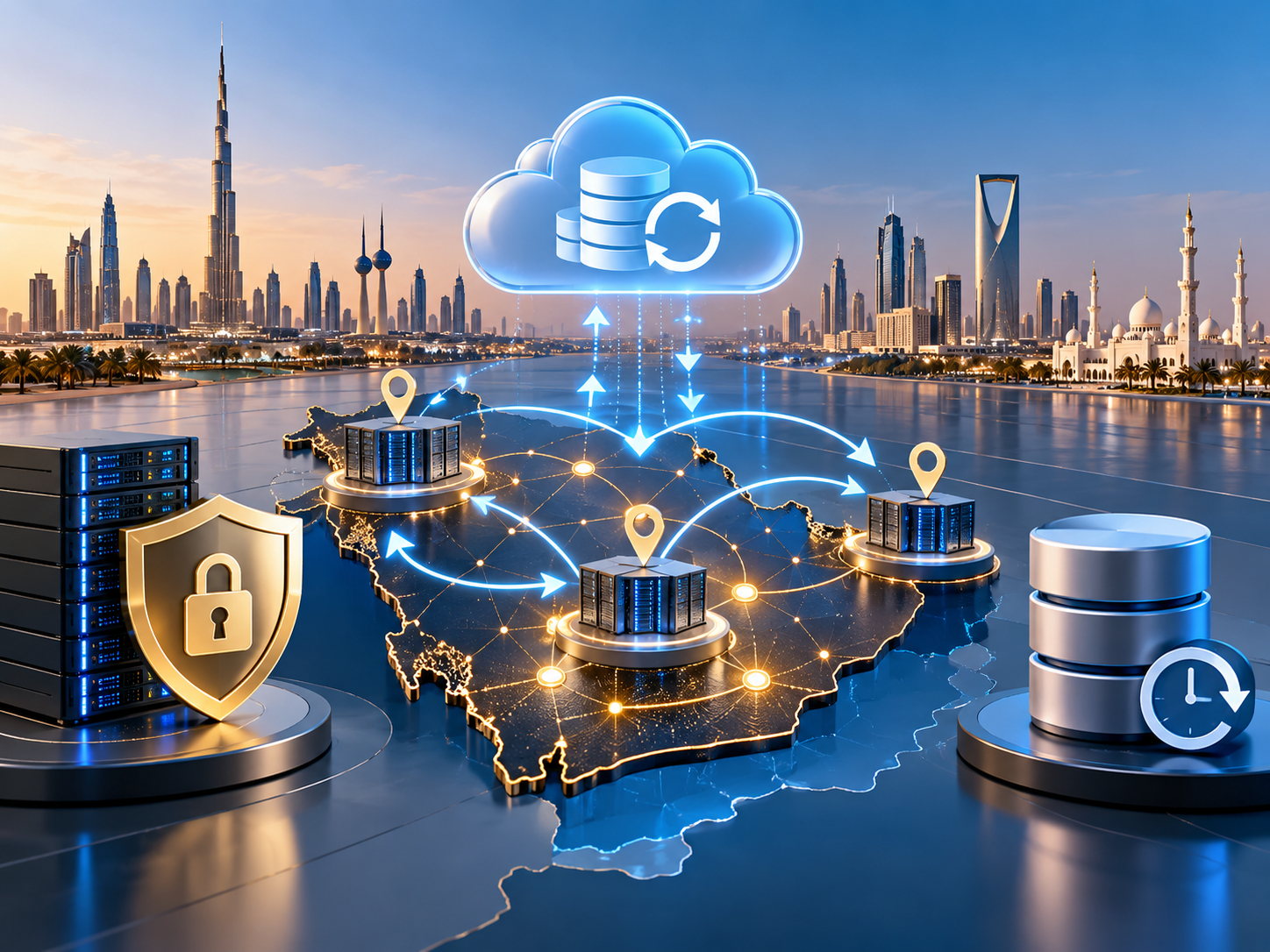 Data backup location in GCC with secure regional data center infrastructure.