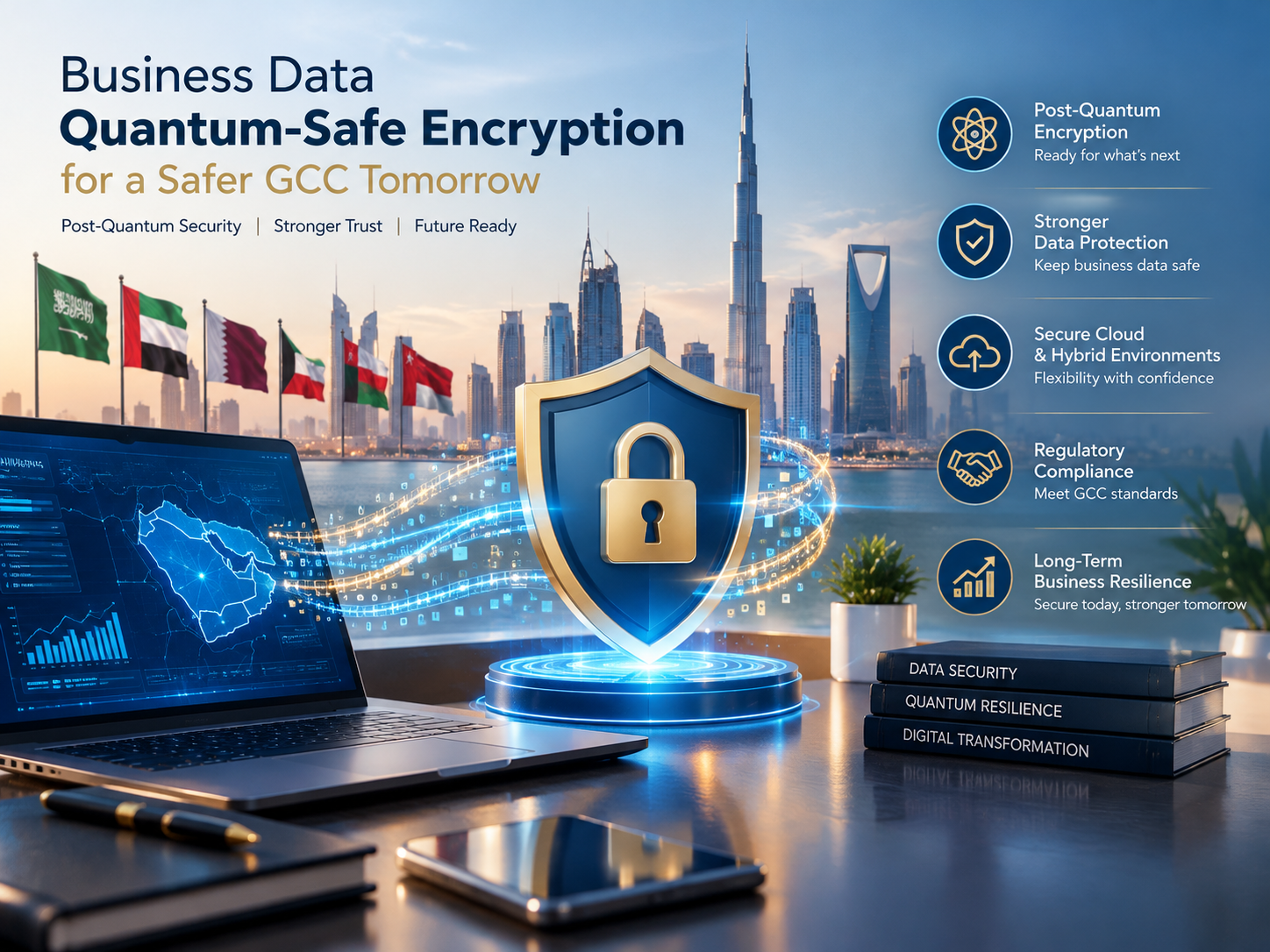 Business Data Quantum-Safe Encryption protecting GCC enterprise infrastructure.