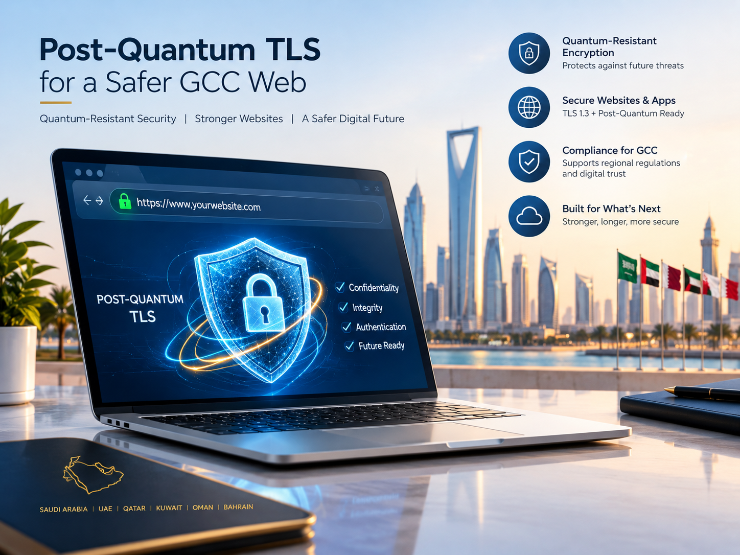 Post-quantum TLS protecting GCC business websites with quantum-resistant HTTPS encryption.