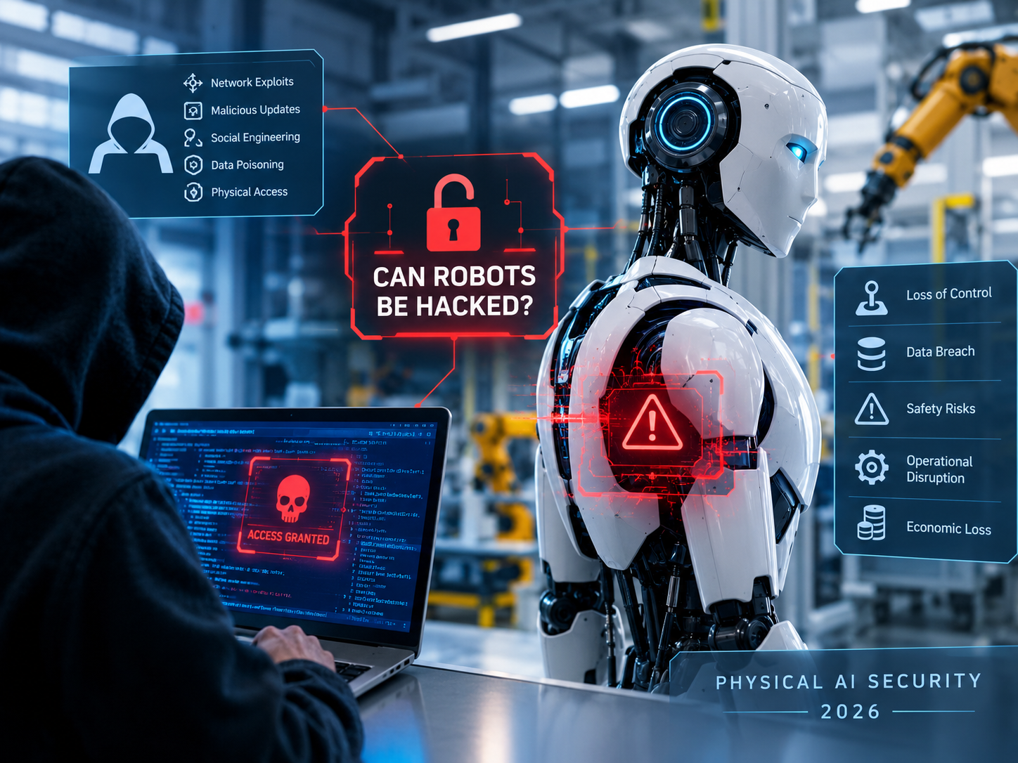 Can robots be hacked? Physical AI security risks for humanoid robots in industrial environments.