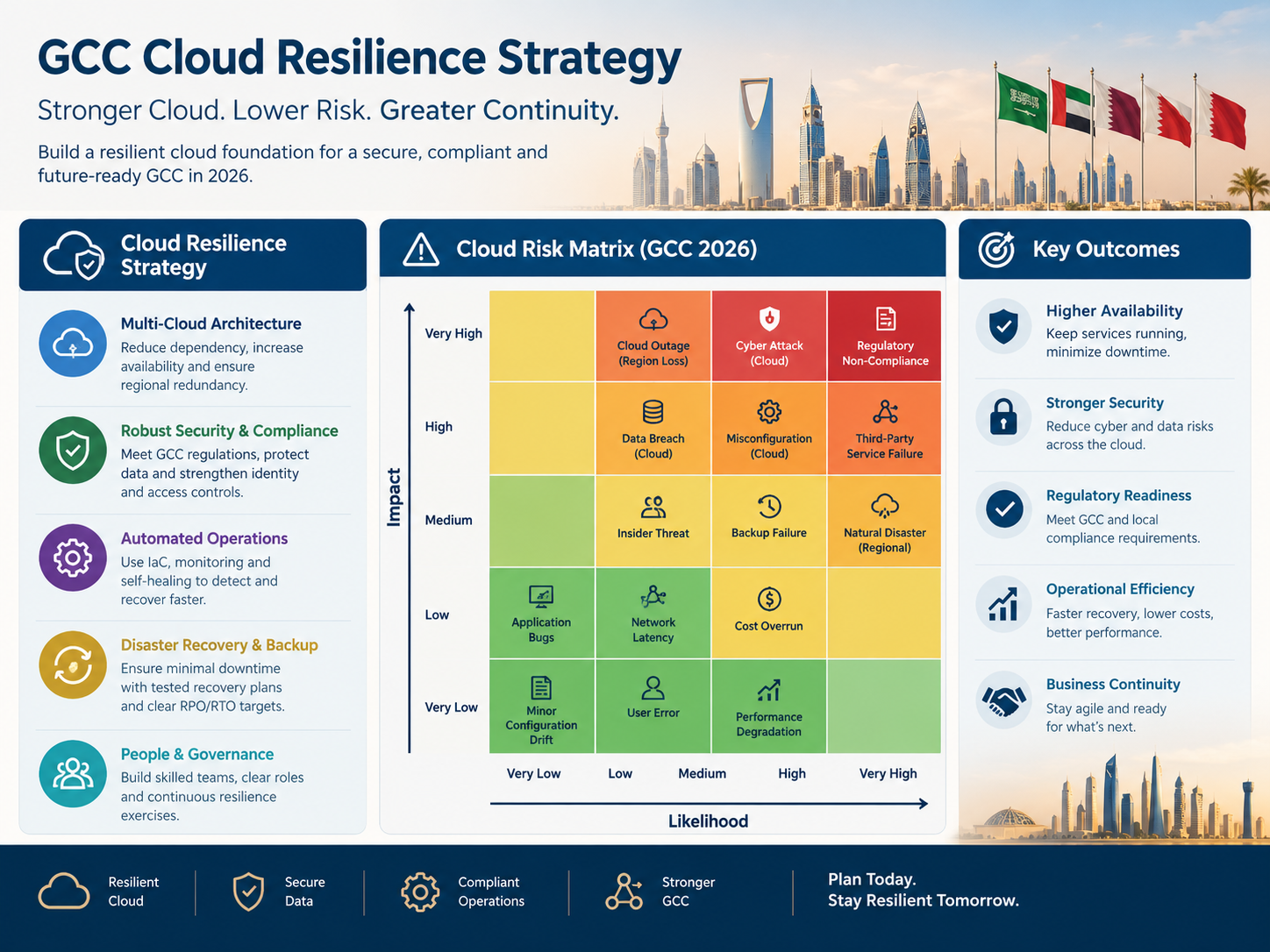 GCC cloud resilience strategy illustrating geopolitical risks across Saudi Arabia, UAE and Qatar.