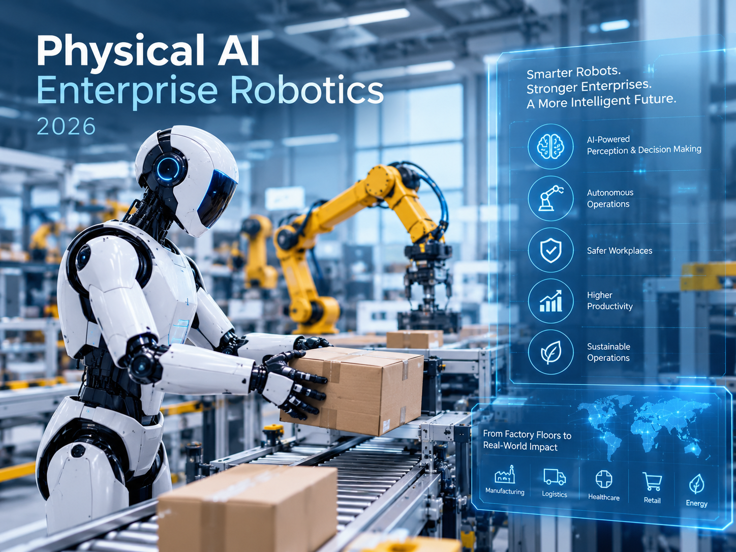 Physical AI in 2026 connecting intelligent robots with enterprise manufacturing systems.