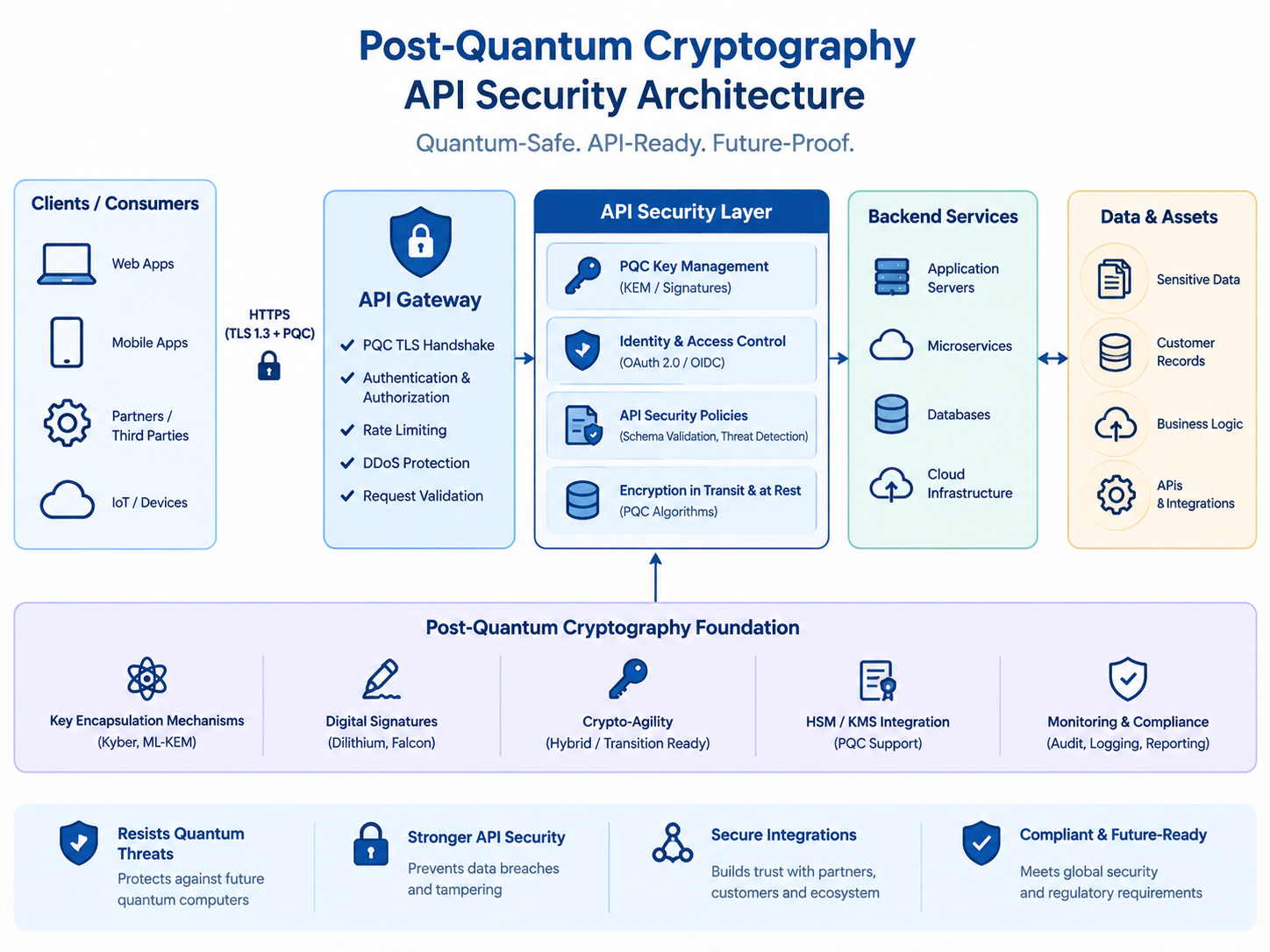 Post-quantum cryptography architecture for TLS, APIs, PKI and authentication