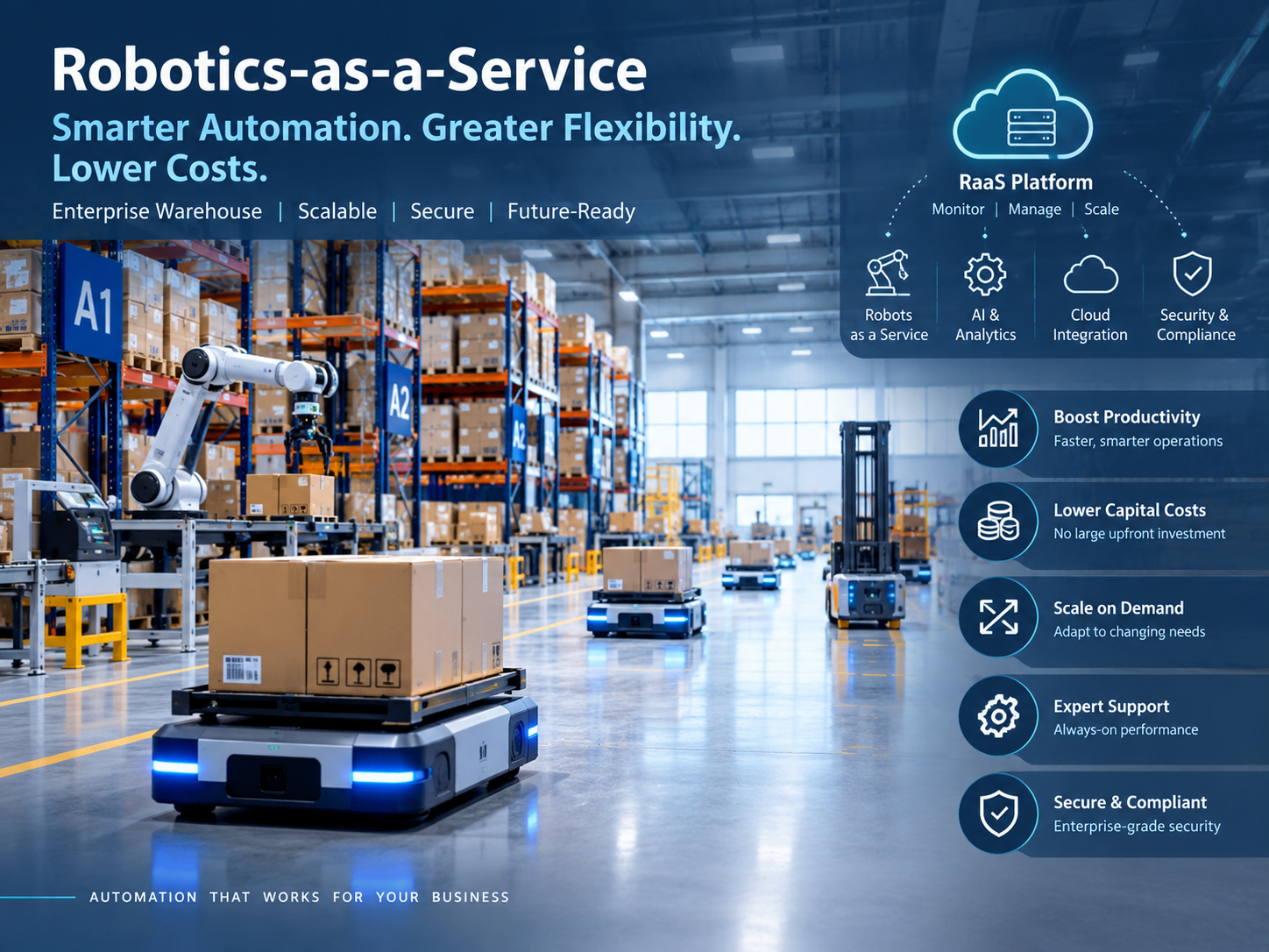 Robotics as a Service deployment using autonomous warehouse robots.
