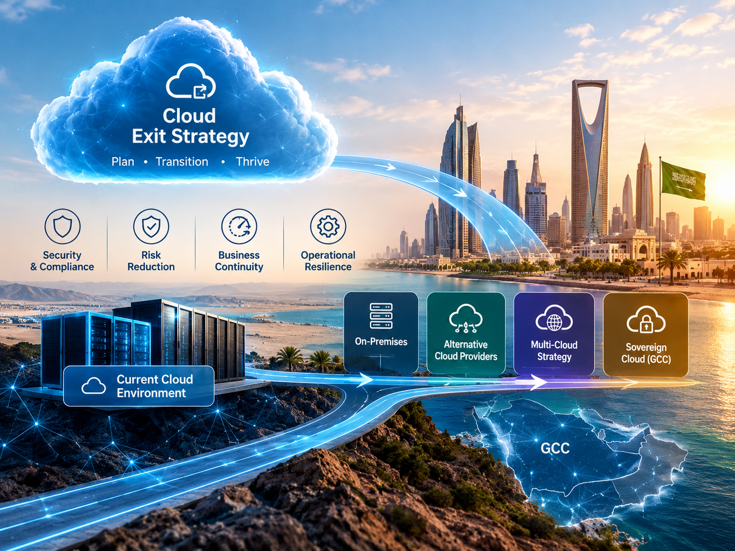 Cloud exit strategy for GCC businesses protecting infrastructure across Saudi Arabia, UAE and Qatar.