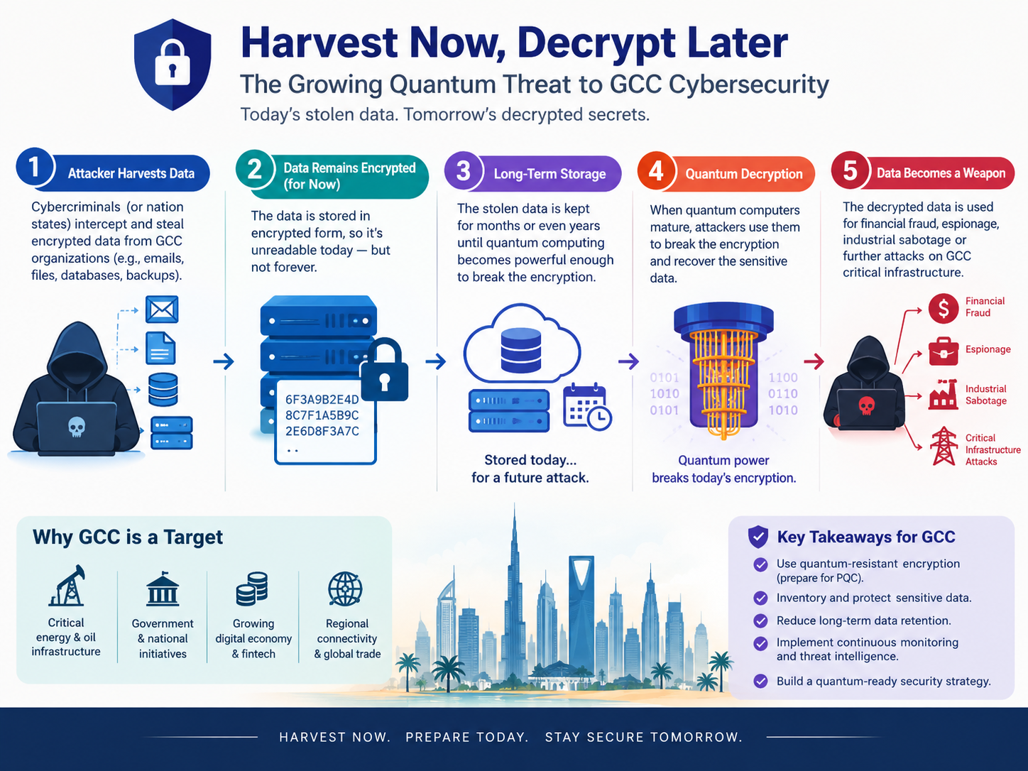 Harvest Now Decrypt Later attack flow for GCC businesses